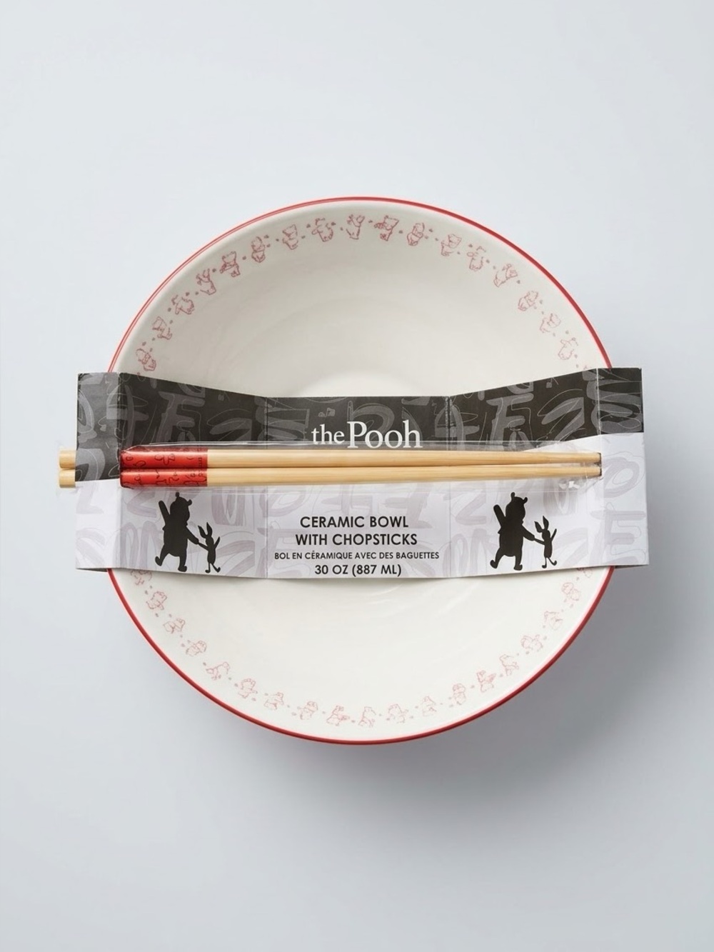 Disney Winnie the Pooh Ceramic Ramen Bowl 30oz Chopsticks Silver Buffalo NWT